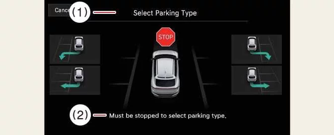 Kia EV6 parking type selection screen