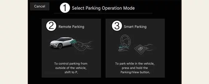 Kia EV6 Remote Parking and Smart Parking mode selection