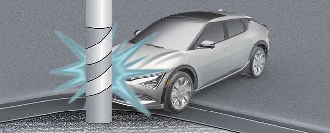 Narrow object collision example affecting Kia EV6 airbag sensors