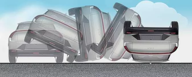 Rollover accident scenario and Kia EV6 airbag deployment behavior
