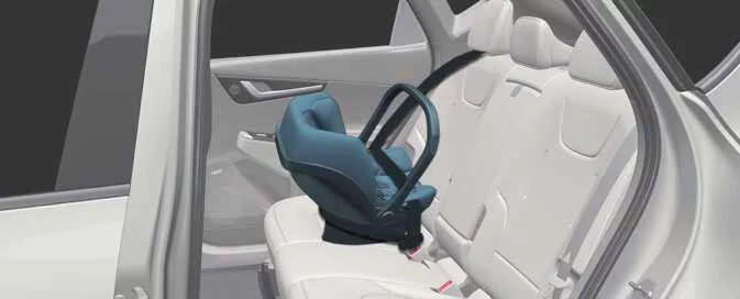 Rear-facing child restraint system installed in a Kia EV6 rear seat
