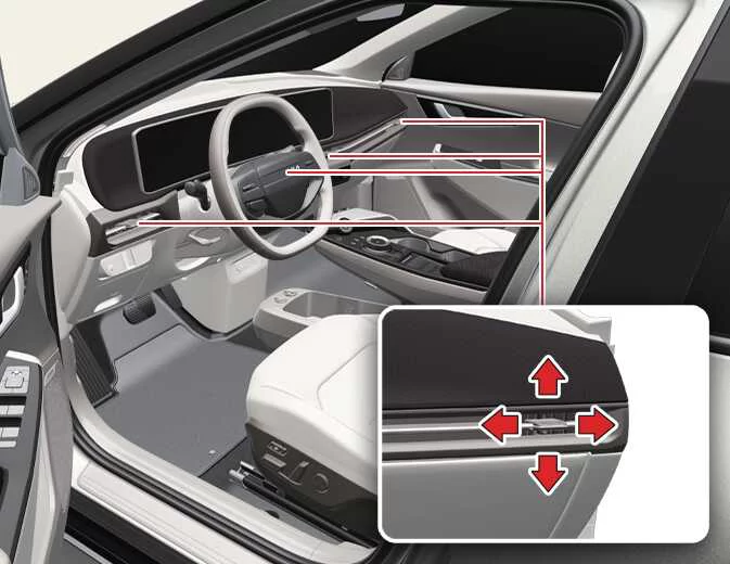 Kia EV6 front dashboard air vents and airflow controls