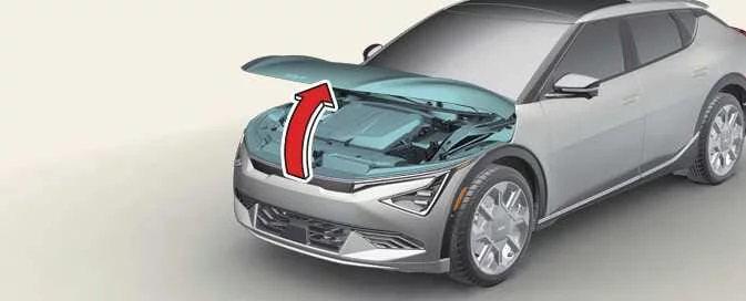 Kia EV6 hood opening procedure from front side