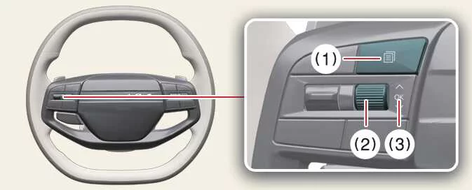 Kia EV6 steering wheel LCD display mode controls and navigation buttons