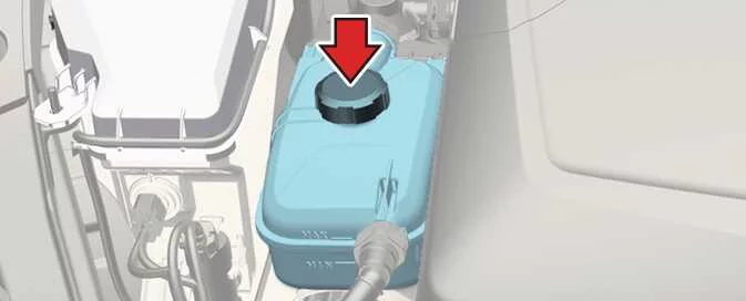 Kia EV6 coolant reservoir showing minimum and maximum coolant level marks
