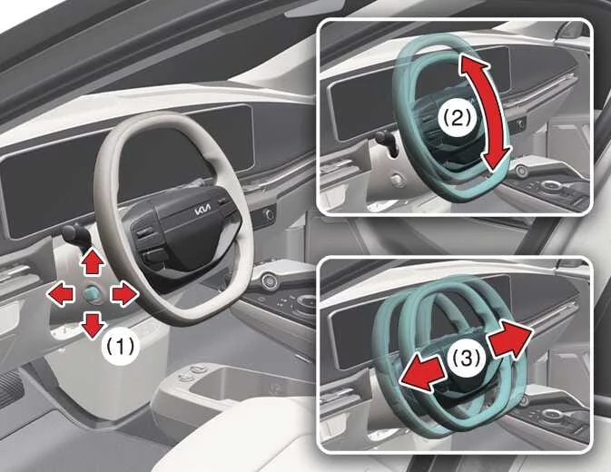 Kia EV6 electric steering wheel adjustment controls and powered steering column