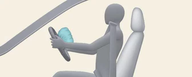 Driver front airbag module location in Kia EV6 steering wheel