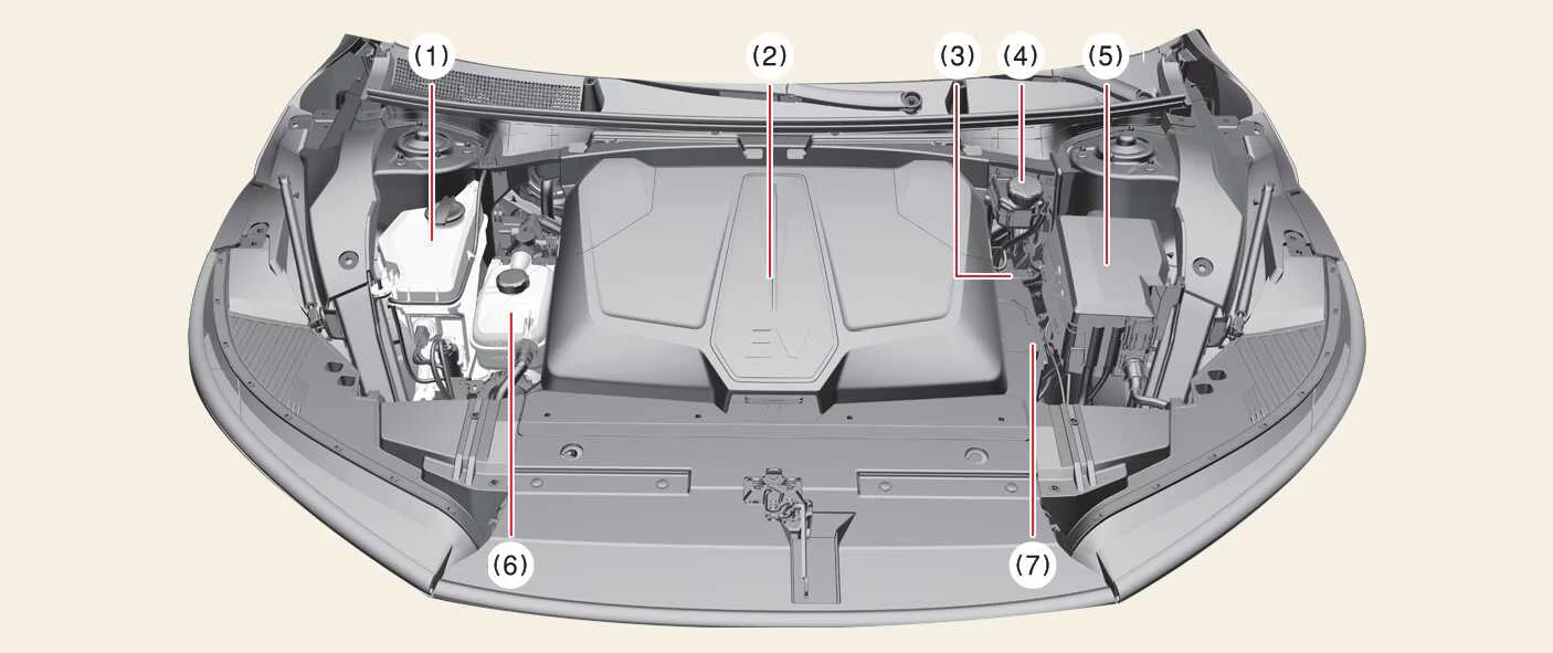Motor room compartment layout and service components of the Kia EV6