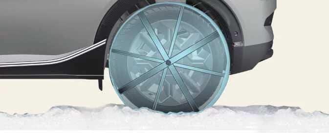 Kia EV6 winter driving with rear tire snow chain installation