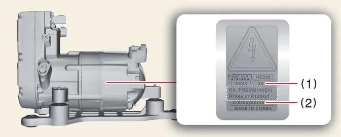 Air conditioner compressor specification label inside the Kia EV6