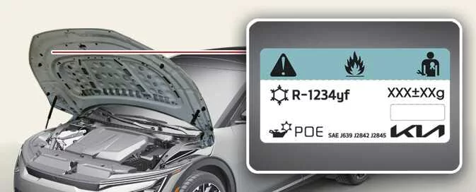 Refrigerant information label for the Kia EV6 air conditioning system