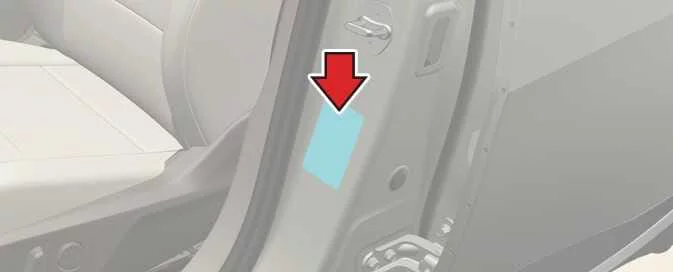 Vehicle certification label mounted on the driver side pillar of the Kia EV6