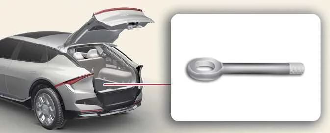Kia EV6 removable towing hook stored in vehicle tool kit