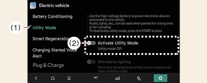 Kia EV6 Utility Mode activation and system settings