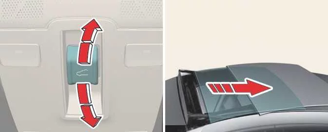 Kia EV6 sliding panoramic sunroof opening and closing controls