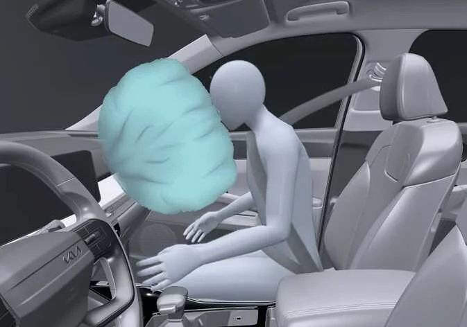 Overview of the passenger side front airbag module location above the glove box in the Kia K4 dashboard