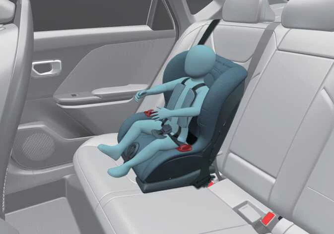 Forward-facing child seat with harness installed in a Kia K4