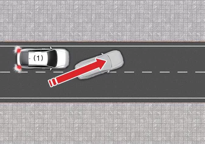 Kia K4 sensor view showing a vehicle cutting into the lane
