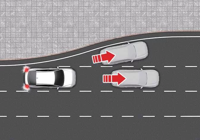 Kia K4 approaching a tollgate or complex intersection