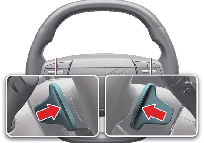 Steering wheel of the Kia K4 showing the location of the paddle shifters