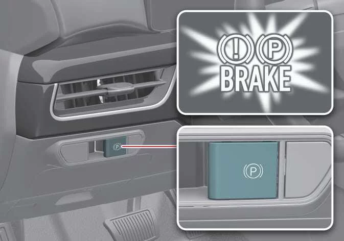 Interior view of the Kia K4 center console highlighting the Electronic Parking Brake (EPB) switch