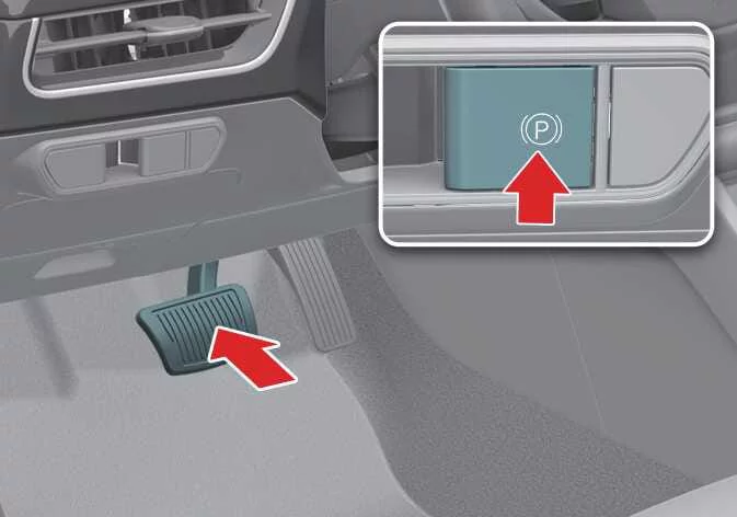 Close-up of the center console showing the EPB switch inside the Kia K4