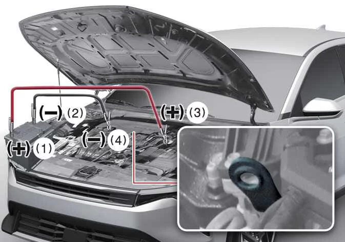 Kia K4 jump starting cable connection sequence diagram