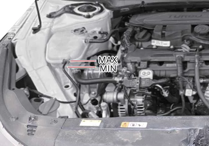 Kia K4 Smartstream G1.6 T-GDi engine bay layout and cooling components