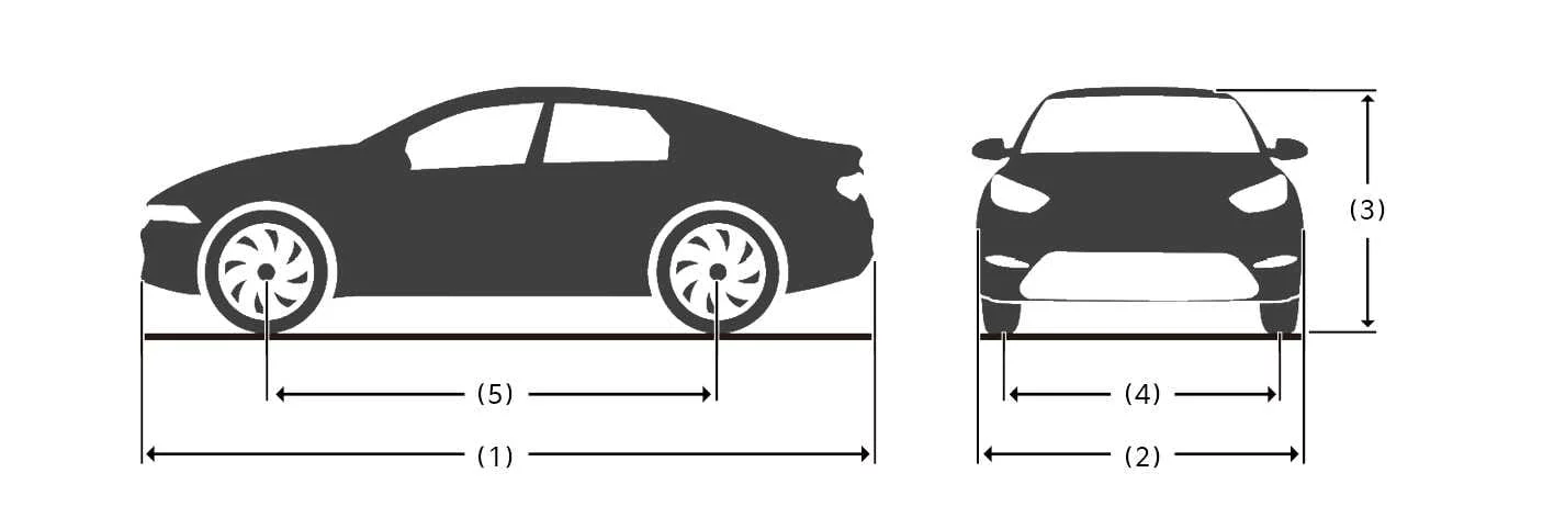 Schematic line drawing illustrating the exterior length, width, height, and wheelbase dimensions of the 4-door Kia K4 sedan