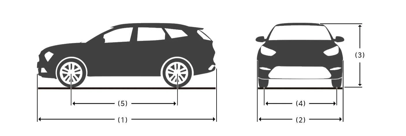 Dimensional blueprint layout highlighting physical measurement specifications for the 5-door Kia K4 hatchback variant