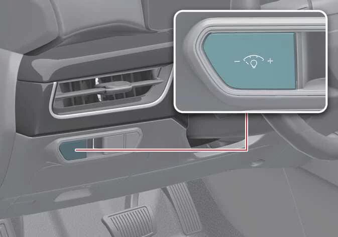 Location of the illumination control buttons for adjusting instrument cluster brightness in the Kia K4