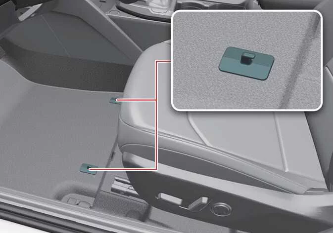 Correct installation of floor mat onto Kia K4 anchor points