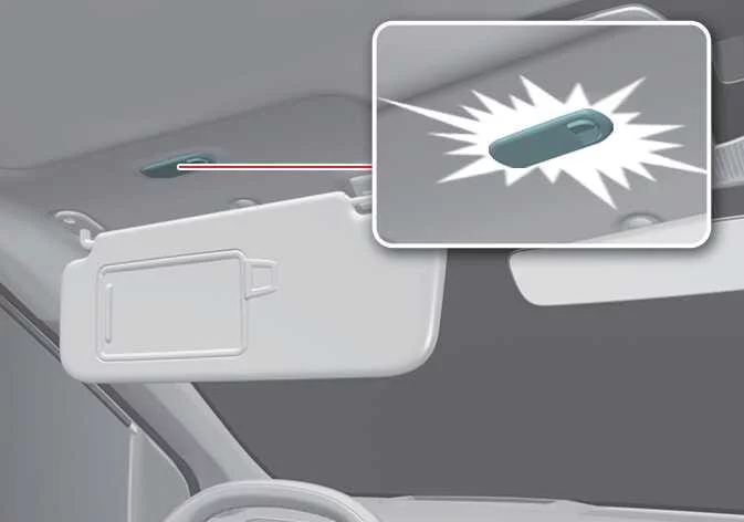 Sun visor vanity mirror with integrated lighting in the Kia K4