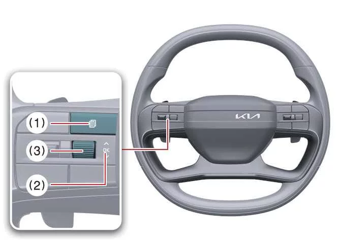 Overview of the steering wheel mounted controls used for navigating the Kia K4 LCD instrument cluster