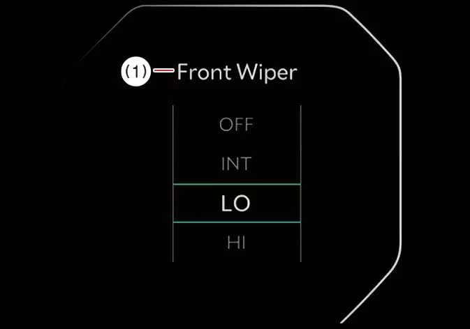 Kia K4 LCD display showing the active front wiper speed setting