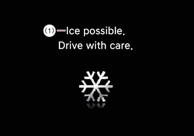Kia K4 dashboard alert indicating potential icy road conditions and advising caution