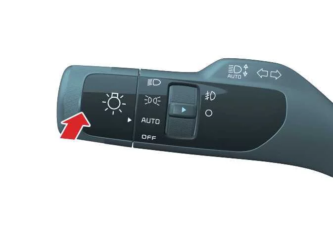 Instructional view of pushing the Kia K4 lever to activate high beams