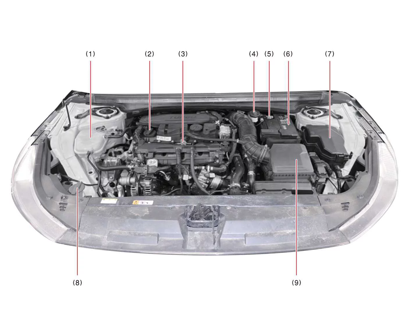 Top-down view of the Smartstream G1.6 T-GDi turbocharged engine bay in the Kia K4