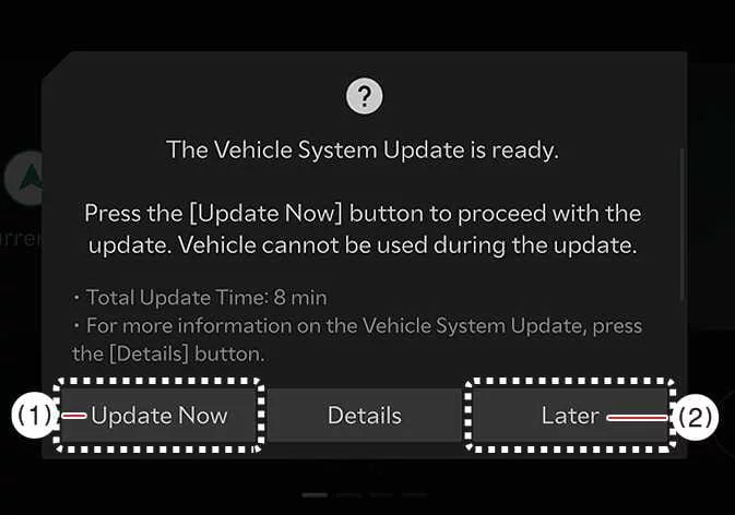 Kia K4 infotainment screen showing the prompt to start an OTA software update