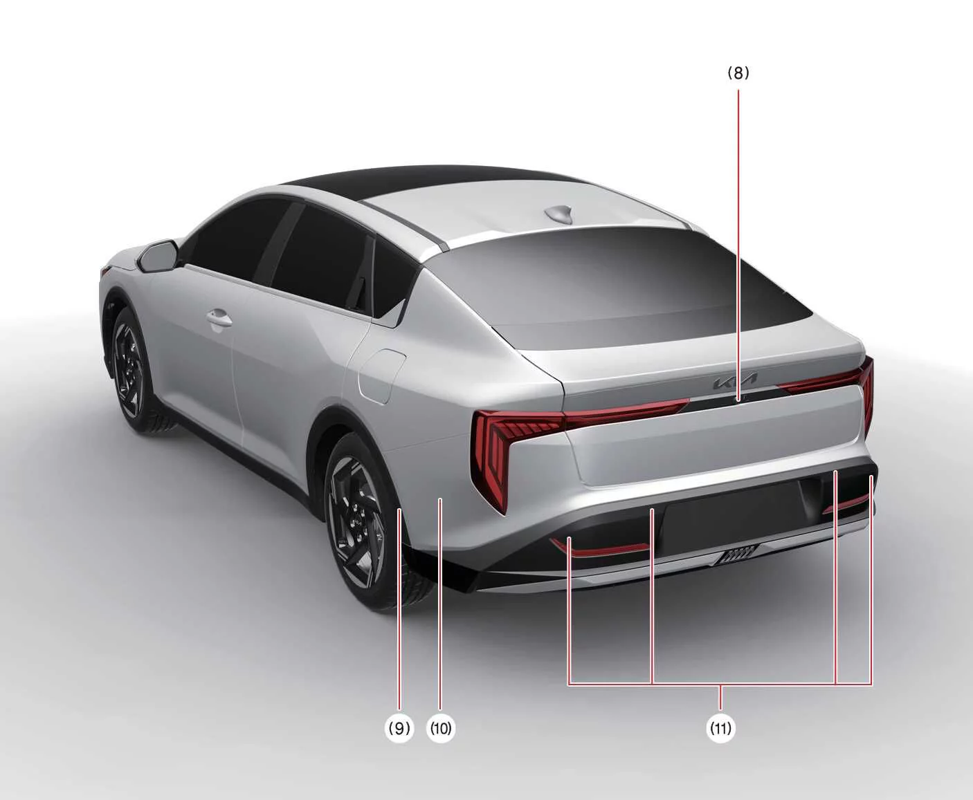 Rear view diagram of the Kia K4 4-door model indicating rear-facing sensor locations