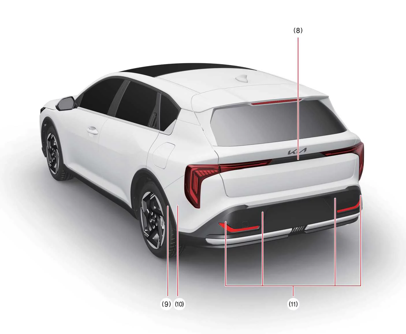 Rear view diagram of the Kia K4 5-door hatchback model highlighting rear sensor array