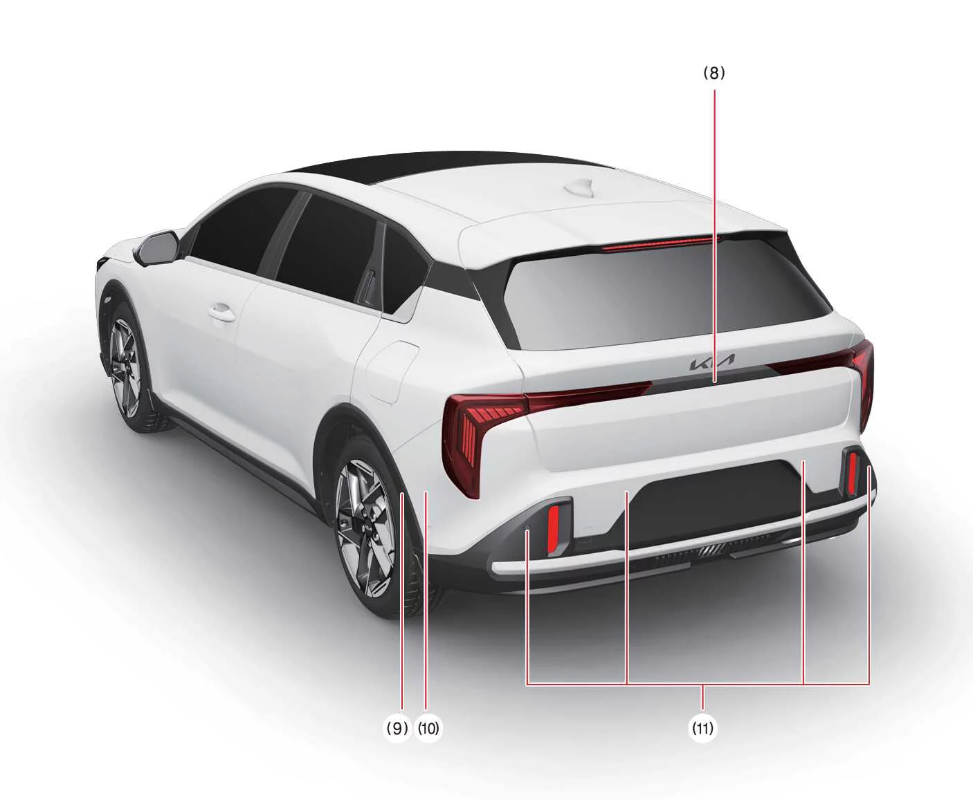 Rear view diagram of the Kia K4 GT-Line 5-door model showing rear safety sensor configuration