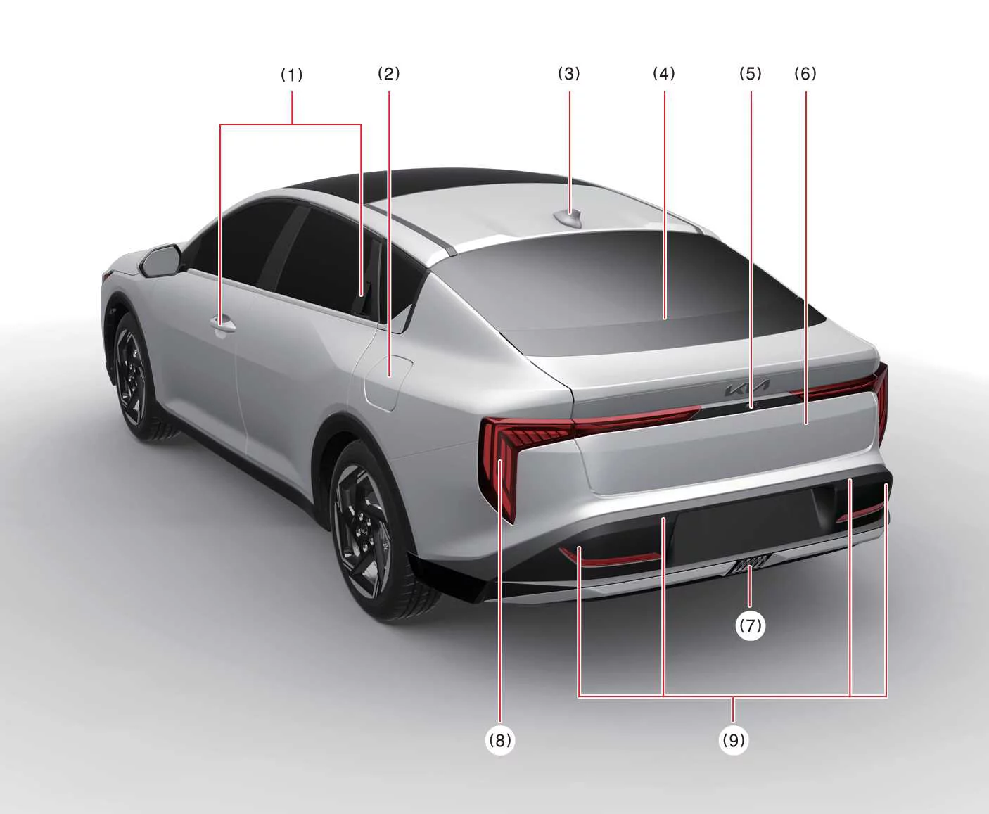 Rear view of the regular Kia K4 four-door sedan showing the trunk lid, taillamps, and rear bumper profile