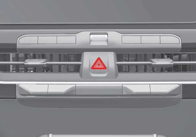 Location of the hazard lights switch on the center front panel of the Kia K4