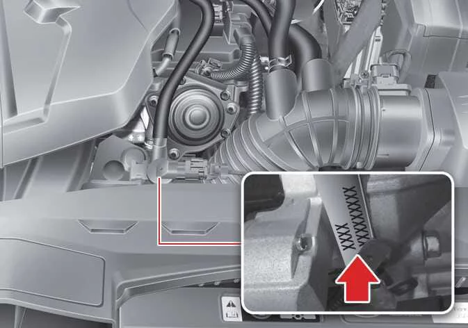 Stamping location blueprint for the unique engine serial code on the cast block structure of the Kia K4 Smartstream 2.0-liter naturally aspirated powertrain