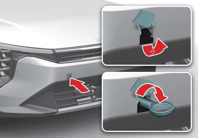 Kia K4 front bumper removable towing hook access point