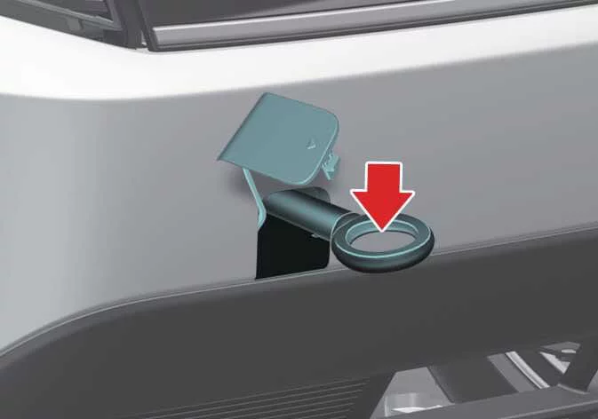 Detailed view of front towing hook installation on Kia K4