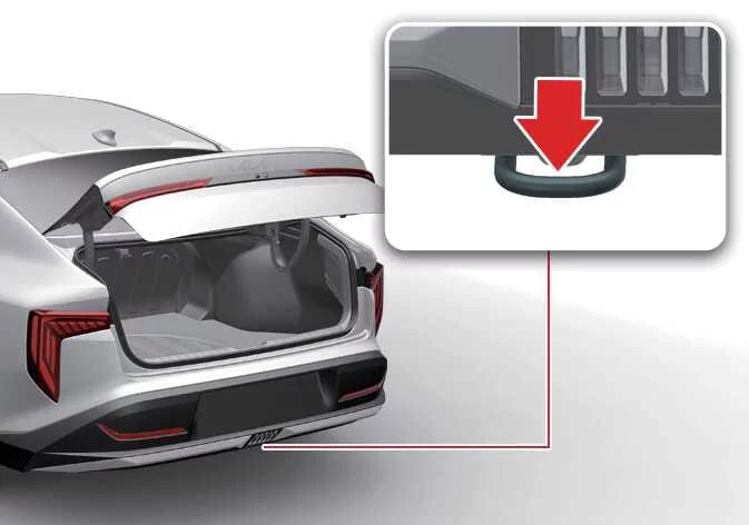 Detailed view of rear towing hook installation on Kia K4 models