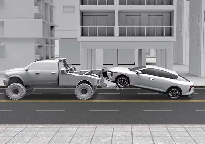 Towing the Kia K4 using a wheel-lift truck when a flatbed is not available