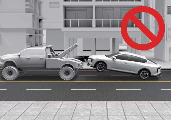 Incorrect use of sling-type towing equipment on the Kia K4